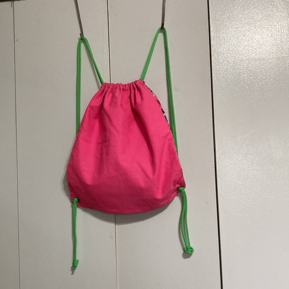 GIRL SCOUTS Emoji Drawstring Bag Mini Backpack Satchel Pink Green 15" x 15" NWOT - Picture 3 of 10